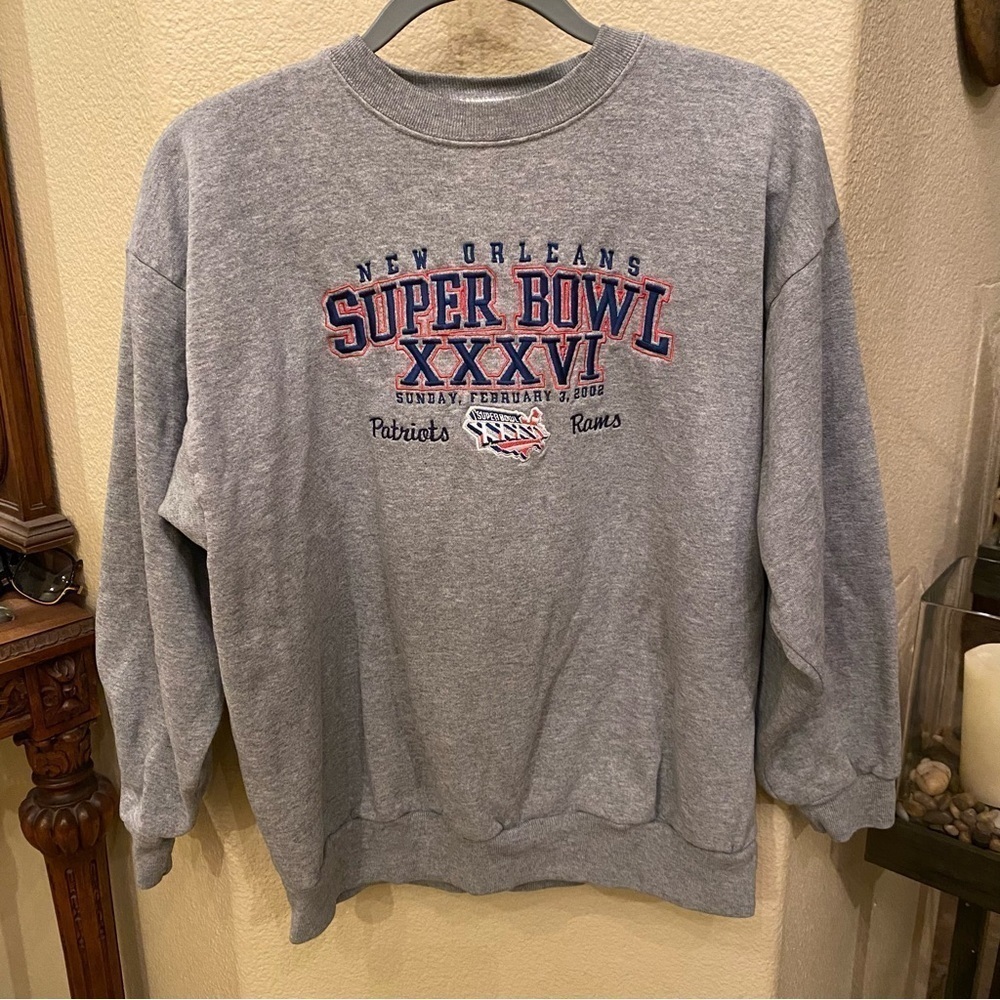 Vintage New Orleans Super Bowl 2002 Patriots Rams Embroidery Sweatshirt- Large